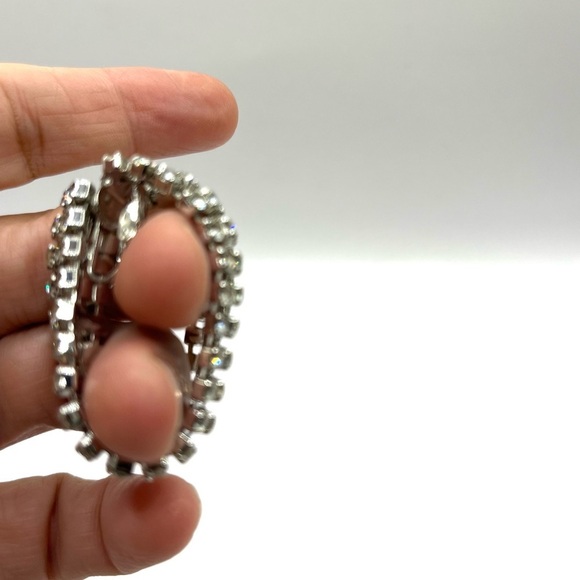 Rhinestone Hoop Earrings Linked 2” 3 Row Evening Elegant Earrings Vintage - Picture 10 of 12